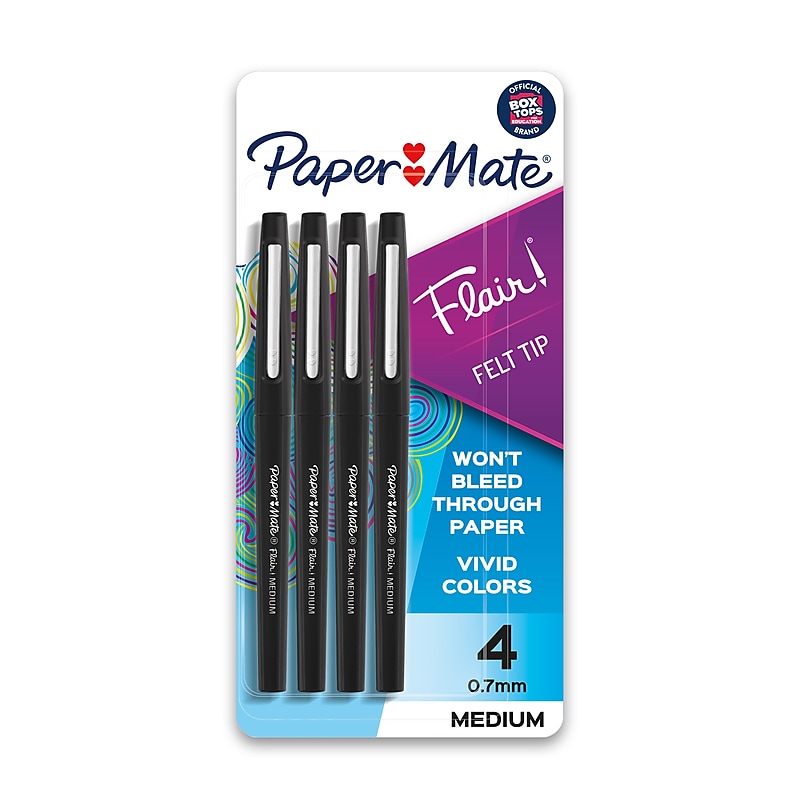 Paper Mate Flair Felt Pen, Medium Point, 0.7mm, Black Ink, 4 Pack (84344) image 1
