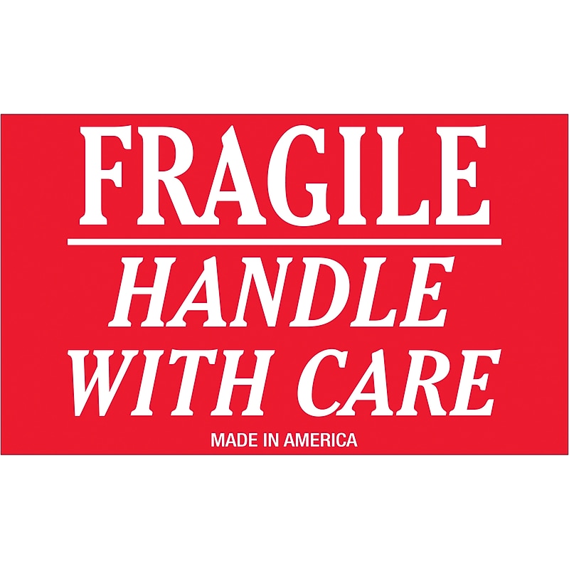 Tape Logic Labels, "Fragile - Handle With Care", 3" x 4", Red/White, 500/Roll (SCL502R) image 1