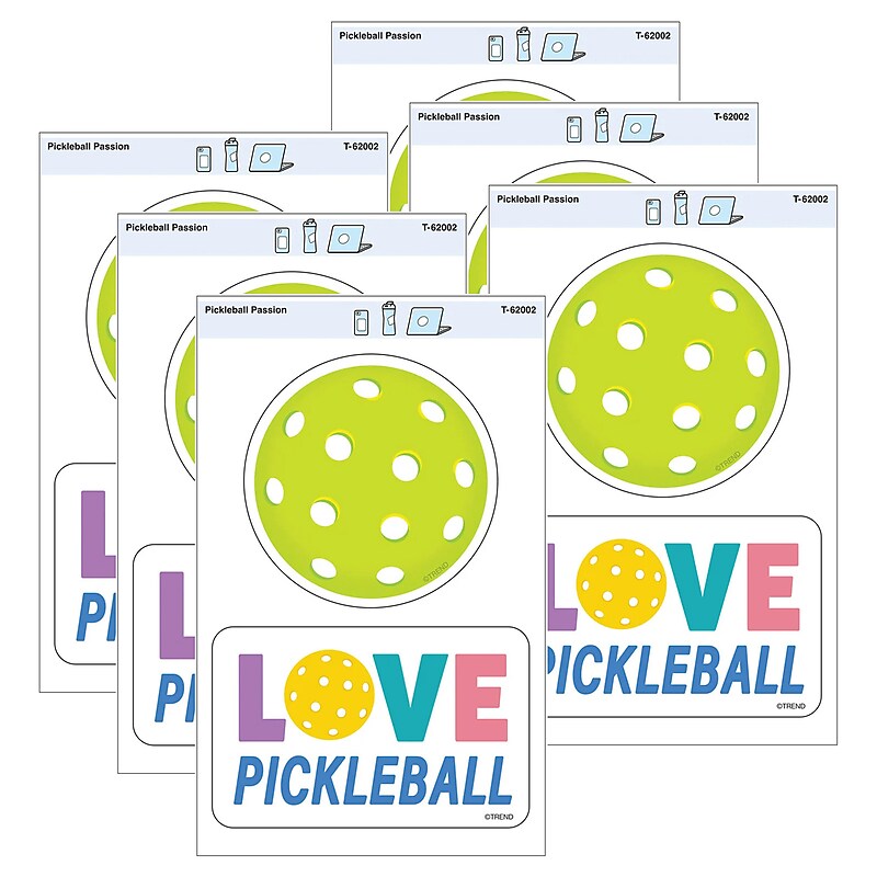 Trend Enterprises Pickleball Passion Vinyl Stickers, Multicolored, 2/Pack, 6/Packs/Bundle (T-62002-6) image 1