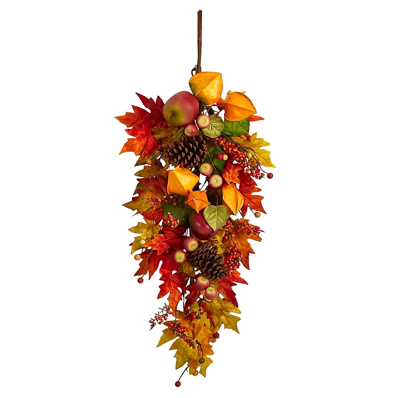 Nearly Natural 35" Autumn Maple Leaf and Berries Fall Teardrop (W1231) image 1