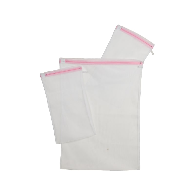 Household Essentials Polyester Wash Bags, White/Pink, 3 Bags/Pack (1213) image 1