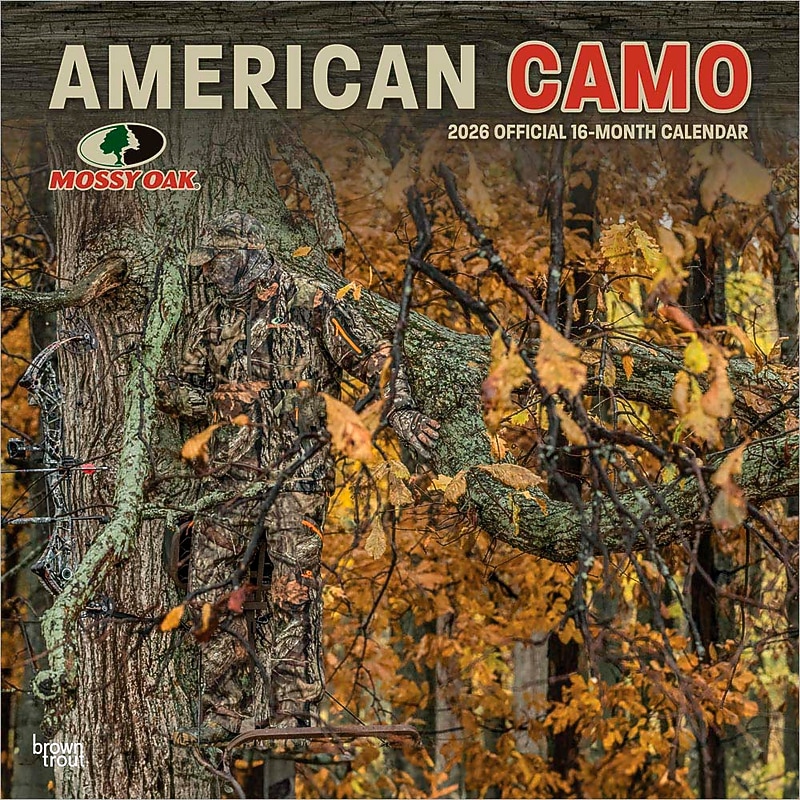 2026 BrownTrout Mossy Oak American Camo 12" x 12" Monthly Wall Calendar (9798330707751) image 1