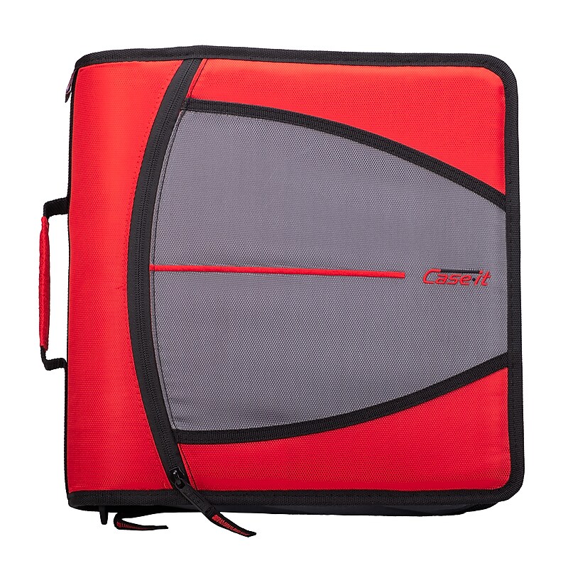 Case It Mighty Zip Tab 3" 3-Ring Zipper Binders, Red (D-146 RED) image 1