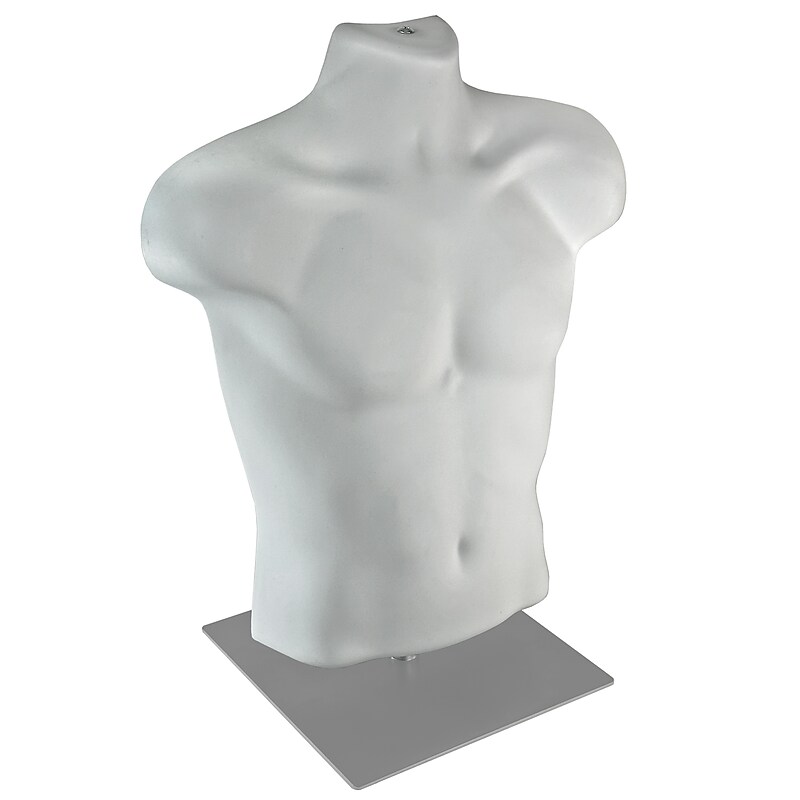 Azar Male White Plastic Bust Torso Mannequin, 12" Square Metal Base (900525-WHT) image 1