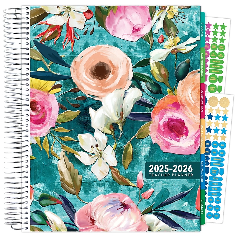 2025-2026 Global Printed Products Deluxe Teal Floral 8.5" x 11" Academic Weekly & Monthly Planner, Plastic Cover image 1