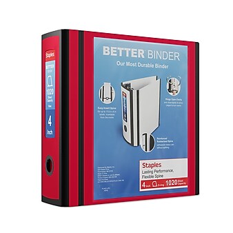 Staples 4" 3-Ring Better Binder, Red (27921)