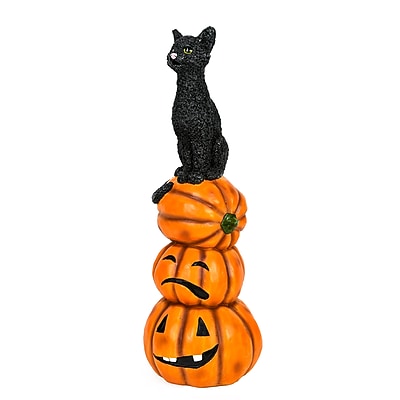 Halloween Black Cat with Pumpkin Stack Tabletop Decoration