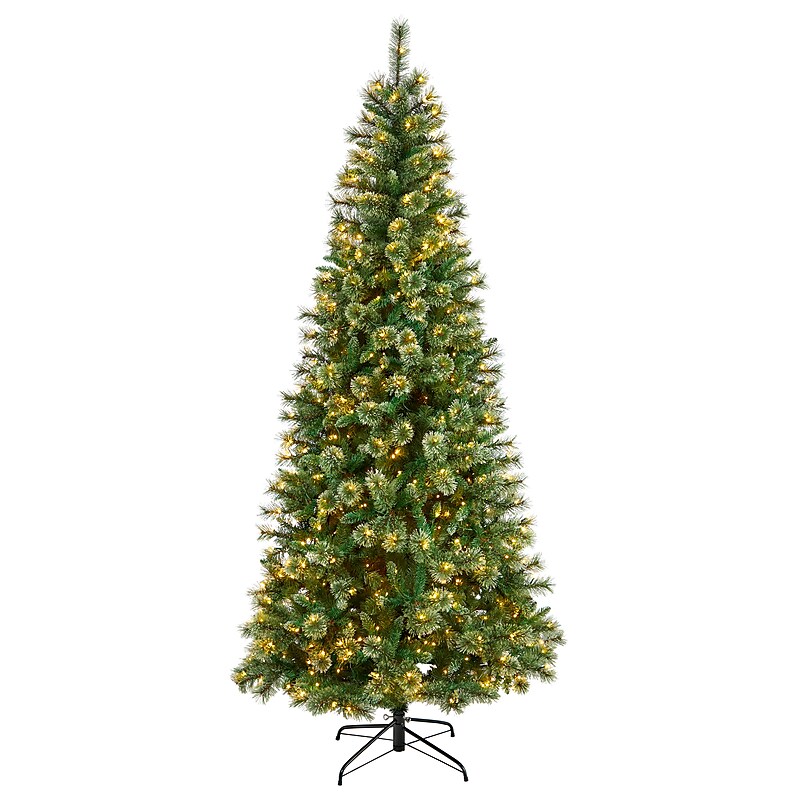 Nearly Natural 8-ft Wisconsin Slim Snow Tip Pine Artificial Christmas Tree with 600 Clear LED Lights (T3050) image 1