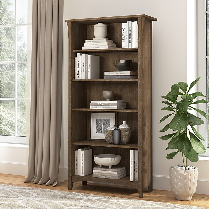 Bush Home Salinas Tall 5 Shelf Bookcase, Ash Brown (SAB132ABR-03