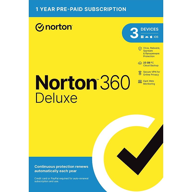 Norton 360 Deluxe Antivirus Software for 3 Devices, 25GB Cloud Storage (21463256) image 1