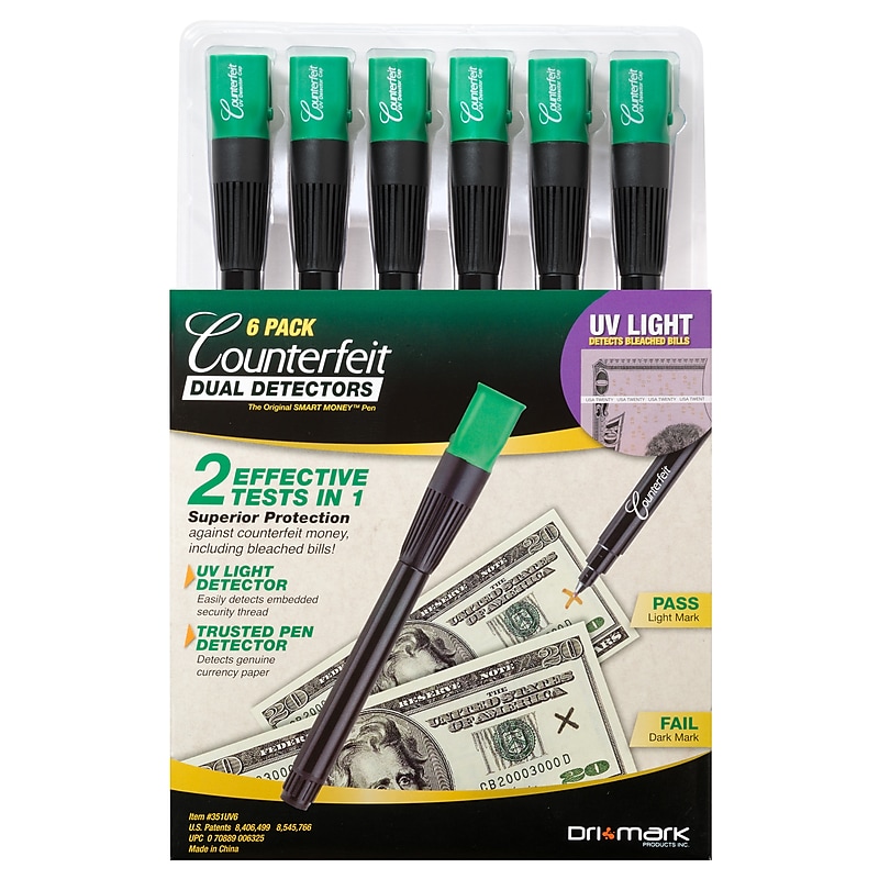 Dri Mark Dual Detector Counterfeit Pens, 6/Pack (351UV6) image 1