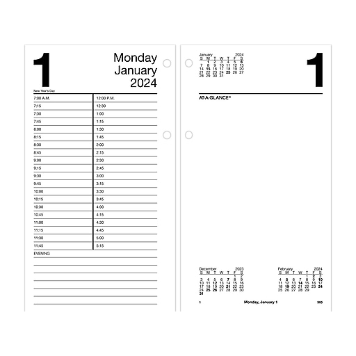 2024 ATAGLANCE 8" x 4.5" Daily Desk Calendar Refill, White/Black