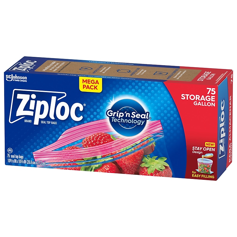 Ziploc Double Zipper Storage Bag, Gallon, 75 Bags/Box (314472) image 1