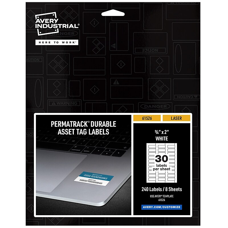 Avery PermaTrack Durable Laser Asset Tag Labels, 3/4" x 2", White, 240 Asset Tags/Pack (61526) image 1