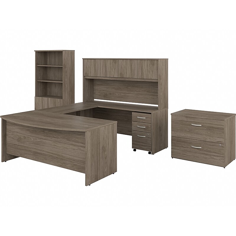 Bush Business Furniture Studio C 72"W U-Shaped Desk, Hutch, Bookcase, and File Cabinets, Modern Hickory (STC001MHSU) image 1