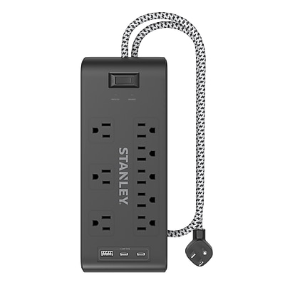 STANLEY Surge Blok 8-Outlet Surge Protector Power Strip w/3-USB Ports & Braided Fabric Cord, 6-ft., 2400 Joules, Black (33308) Sansujyuku sansujyuku.com