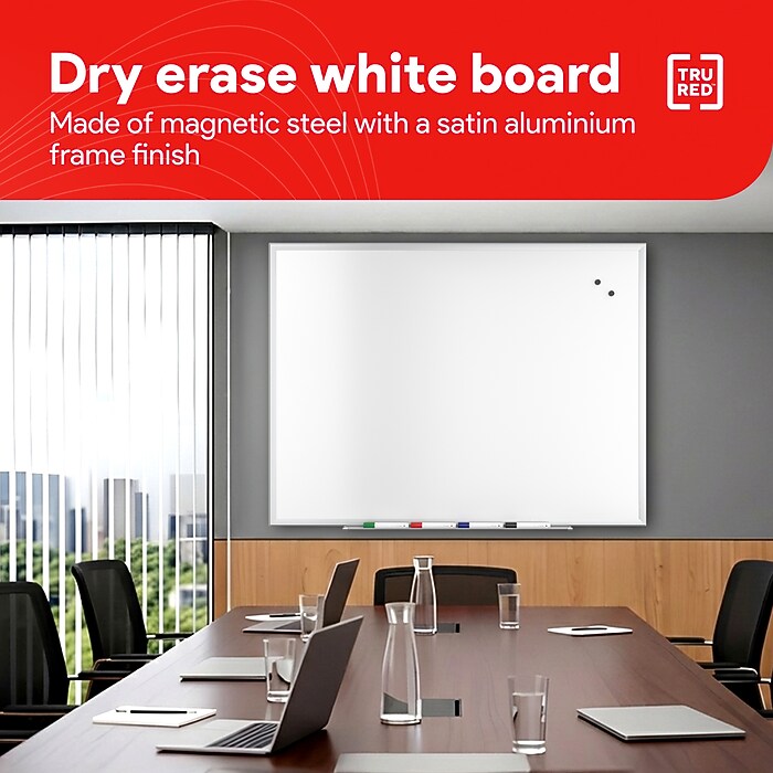 TRU RED™ Magnetic Steel Dry Erase Board, Satin Frame, 4' x 3