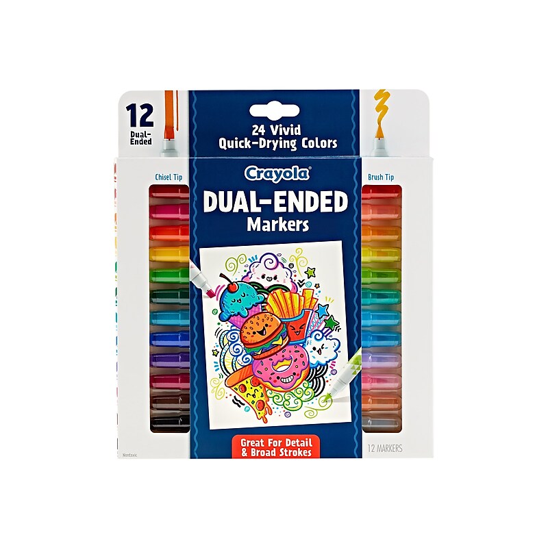 Crayola Dual-End Markers, Chisel/Brush Tips, Assorted Colors, 12/Pack (588314) image 1