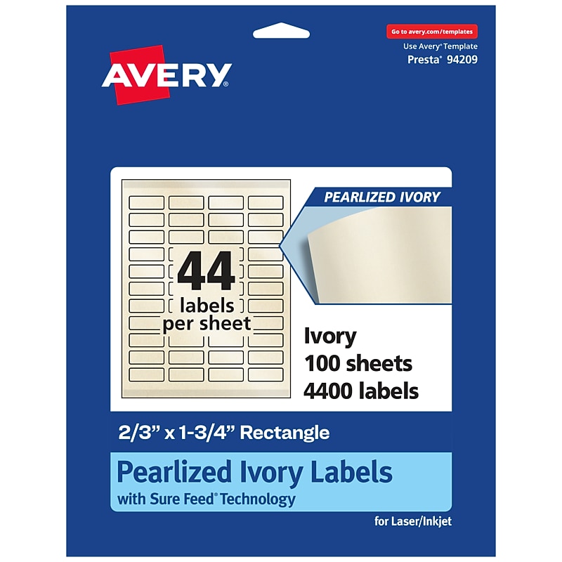 Avery Pearlized Ivory Rectangle Multipurpose Labels, 2/3" x 1-3/4", Ivory, 4400/Box (94209) image 1