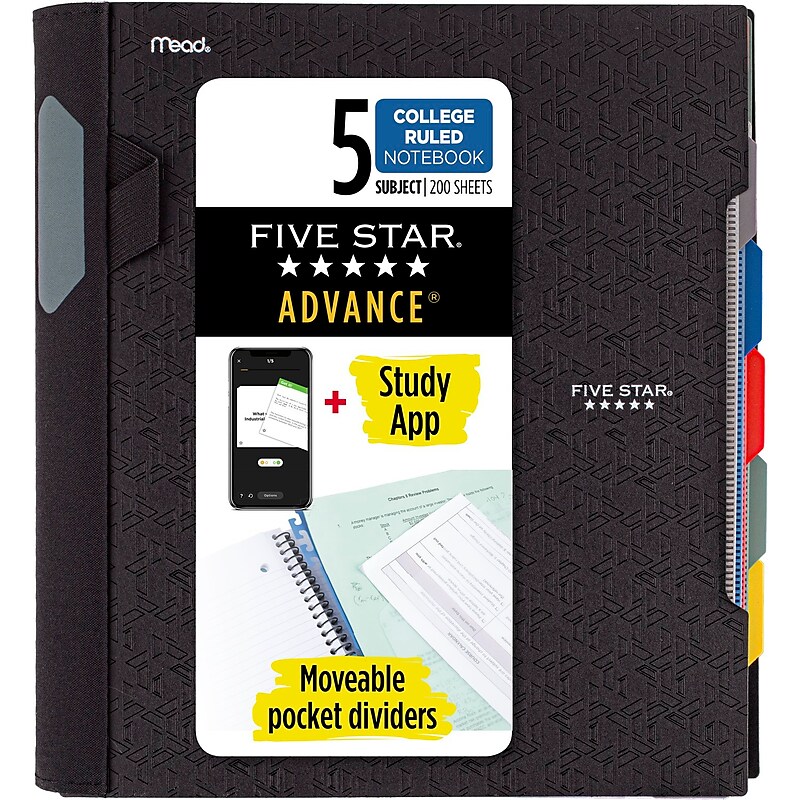 Five Star Advance 5-Subject Subject Notebooks, 8.5" x 11", College Ruled, 200 Sheets (06326) image 1