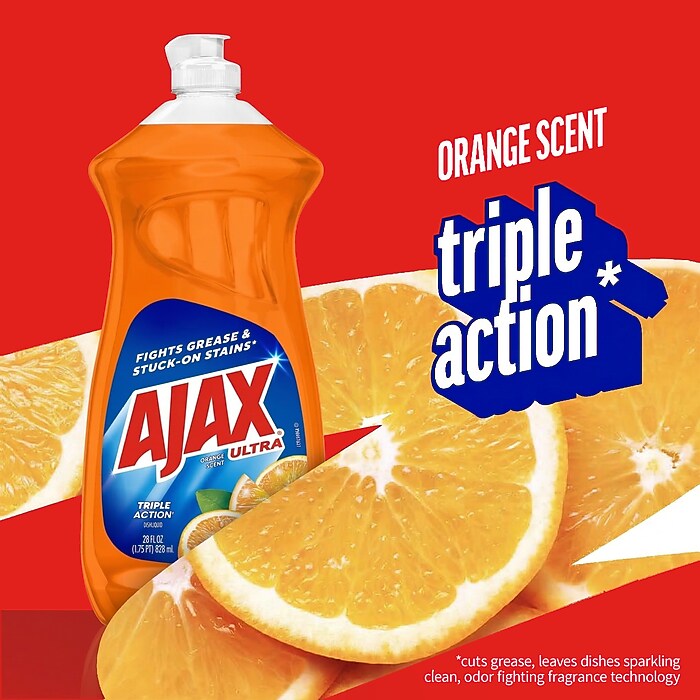 Ajax Ultra Triple Action Liquid Dish Soap, Orange Scent, 28 oz