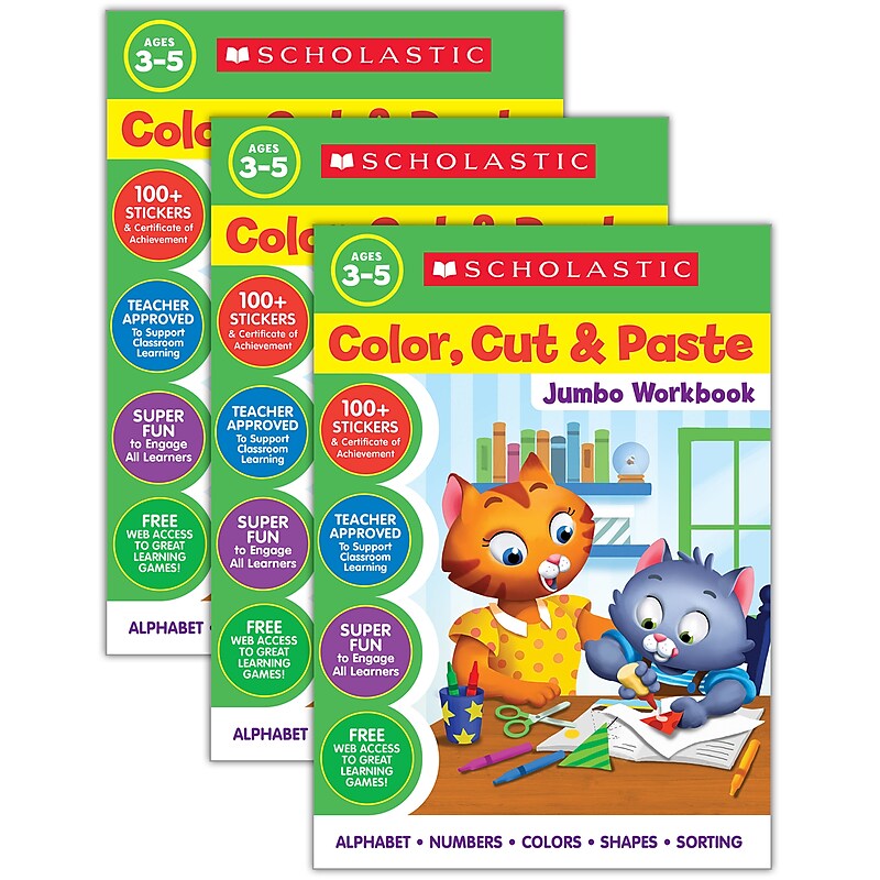 Scholastic Teaching Solutions Color, Cut & Paste Jumbo Workbook, 320 Pages, 3/Bundle (SC-9781546106999-3) image 1