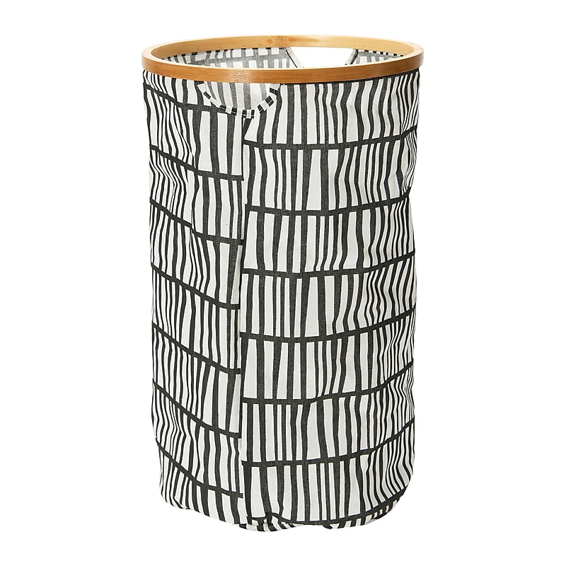 Household Essentials Krush Collapsible Laundry Hamper, Bamboo, Black and White (2272-1) image 1