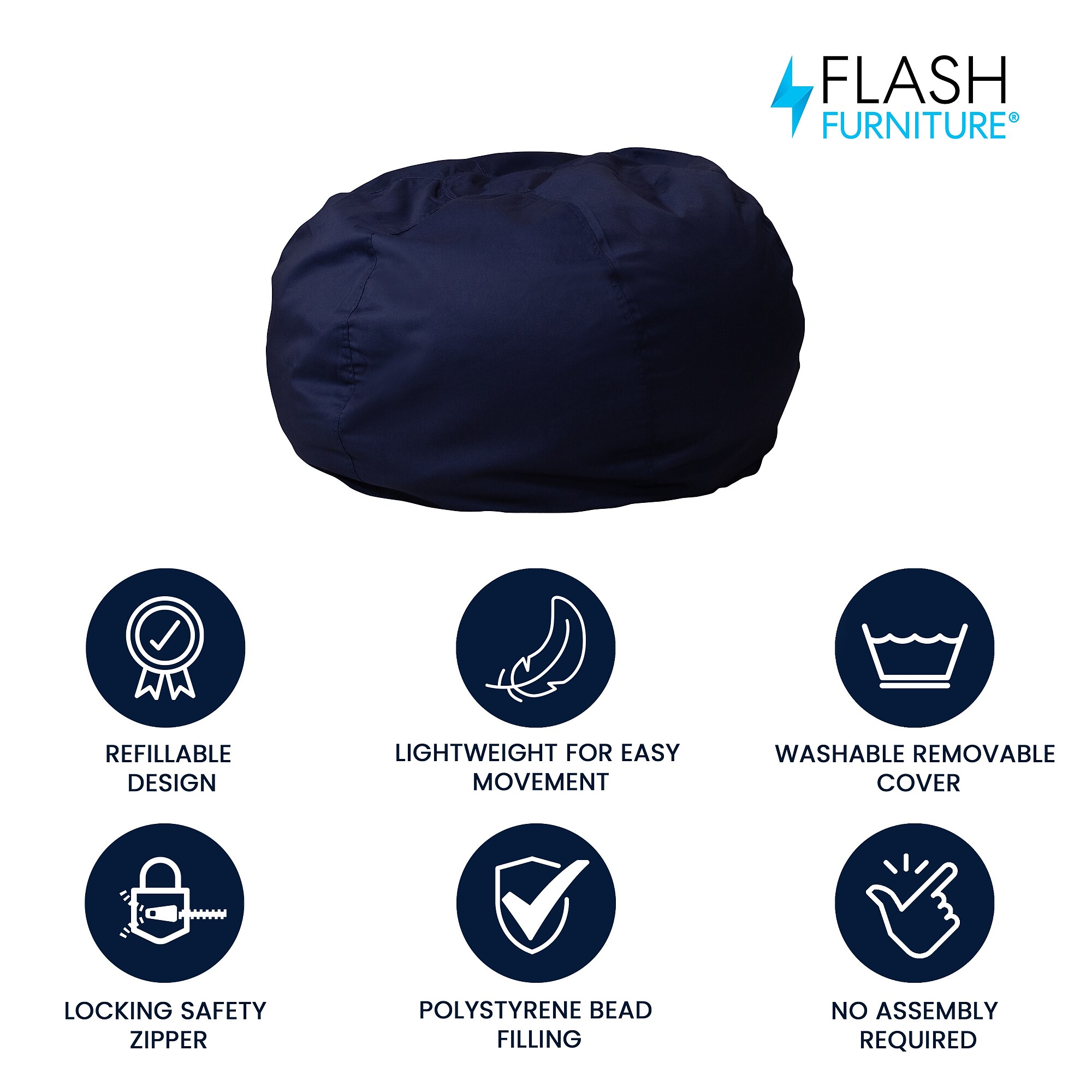 Flash Furniture Cotton Twill Oversized Solid Bean Bag Chair, Navy Blue (DGBEANLGSLDBL) Sansujyuku sansujyuku.com