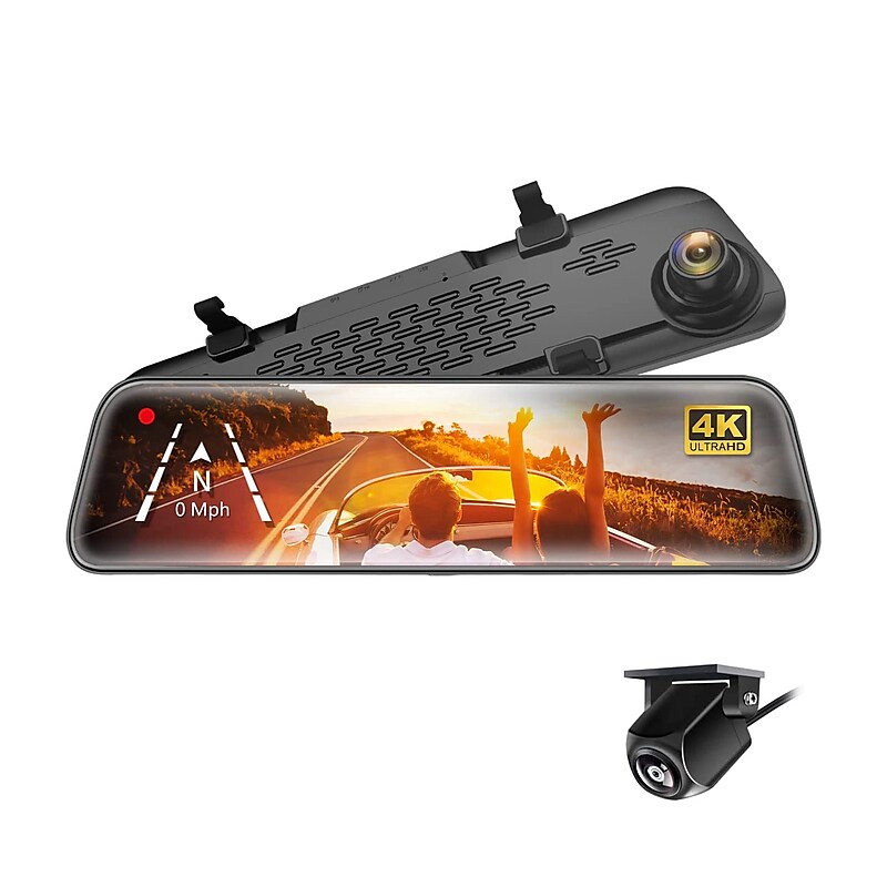 GekoGear Orbit D400 4K Rearview Mirror Dash Cam with 1080P Backup Cam, Black image 1