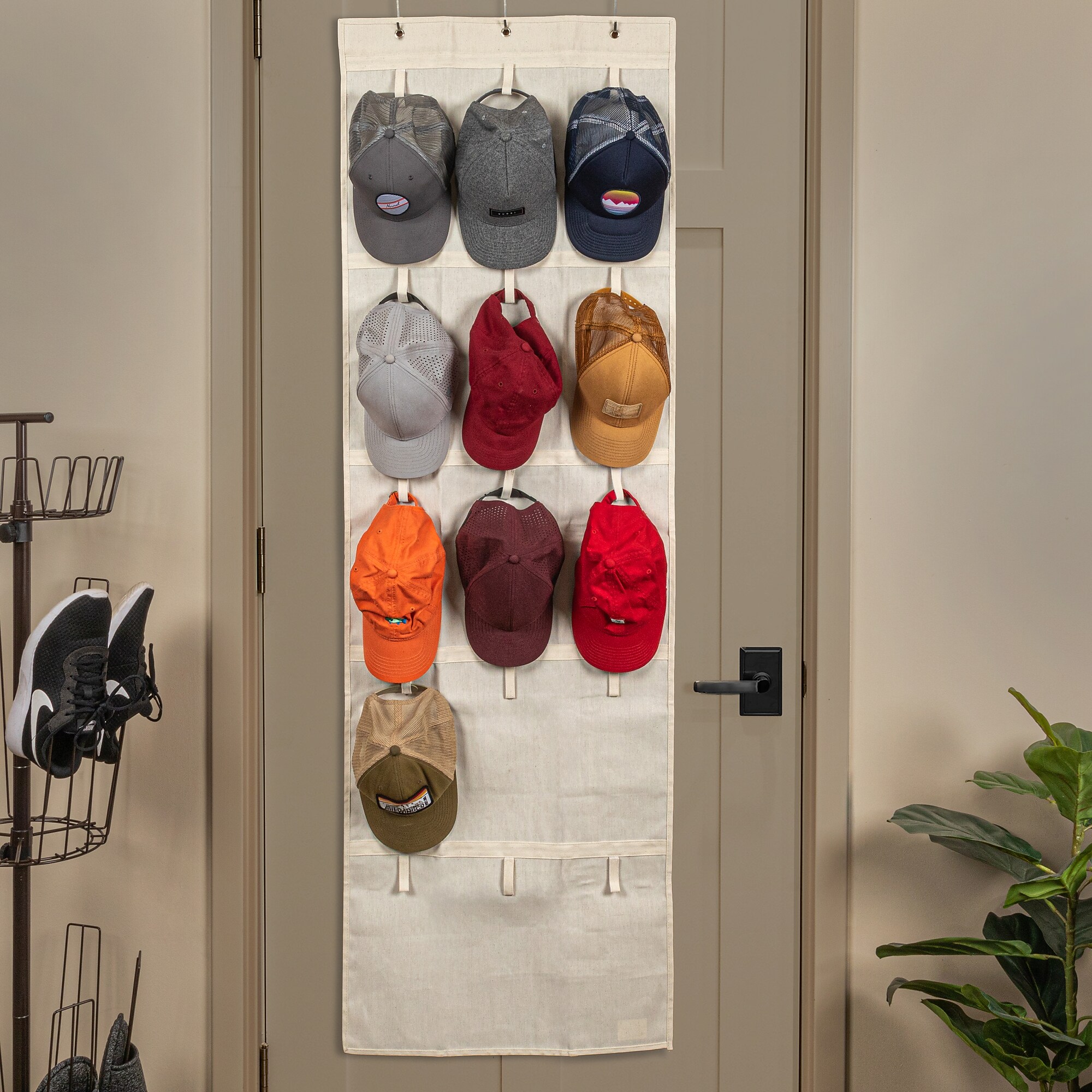 Household Essentials Over the Door Cotton Blend Cap and Hat Organizer with 15 Velcro Hangers, (HE1060) Sansujyuku sansujyuku.com