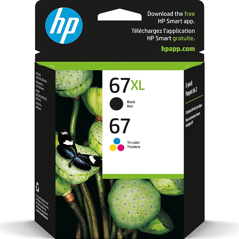 HP 67XL/67 Black High Yield and Tri-Color Standard Yield Ink Cartridge, 2/Pack (3YP30AN#140) image 1