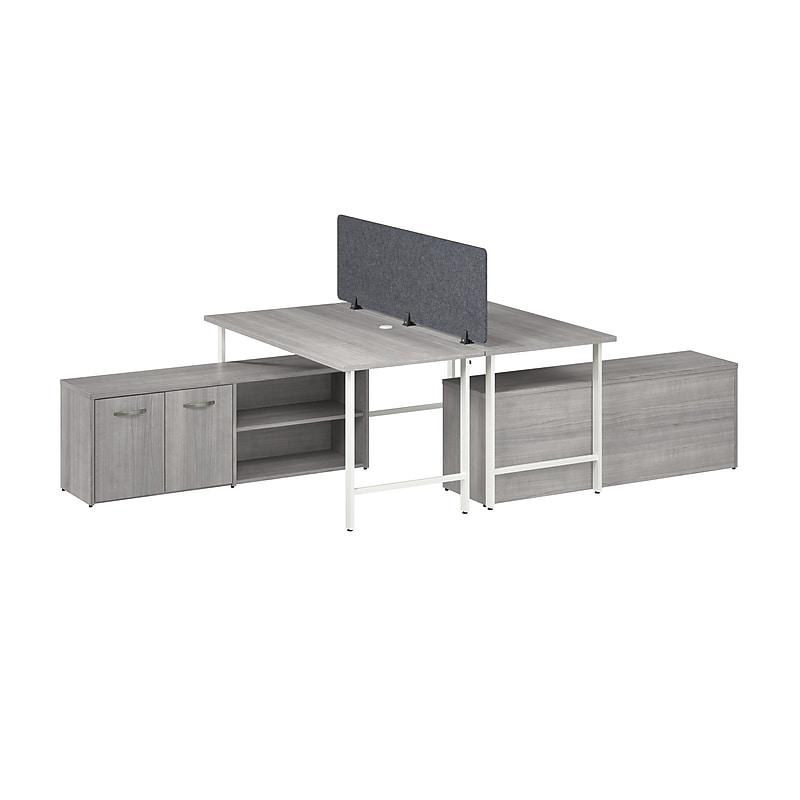 Bush Business Furniture Hustle 30"H x 60"W 2 Person Back to Back Cubicle Workstation, Platinum Gray (HUS015PG) image 1
