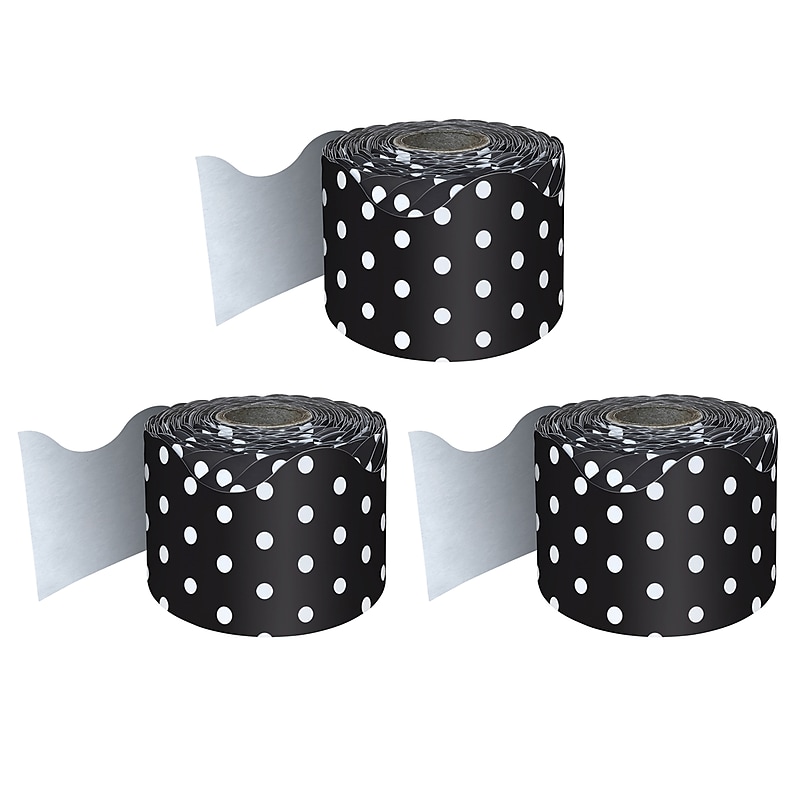 Carson Dellosa Education Rolled Scalloped Border, 2-1/4"x 65', Black with White Polka Dots, 3/Bundle (CD-108474-3) image 1