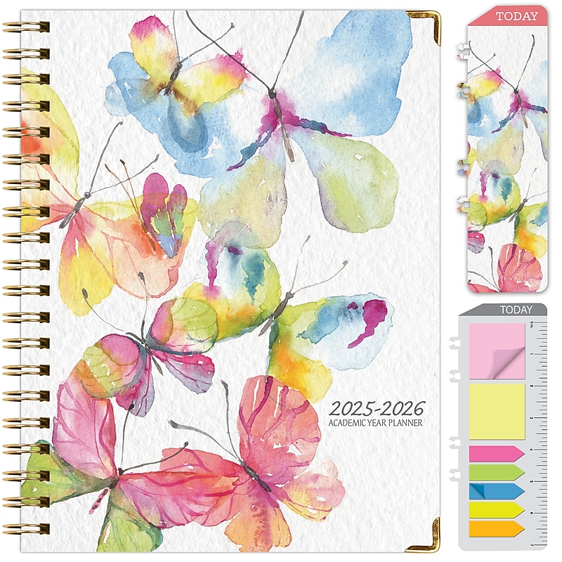 2025-2026 Global Printed Products Watercolor Butterflies 8.5" x 11" Academic Weekly & Monthly Planner, Paper Cover image 1