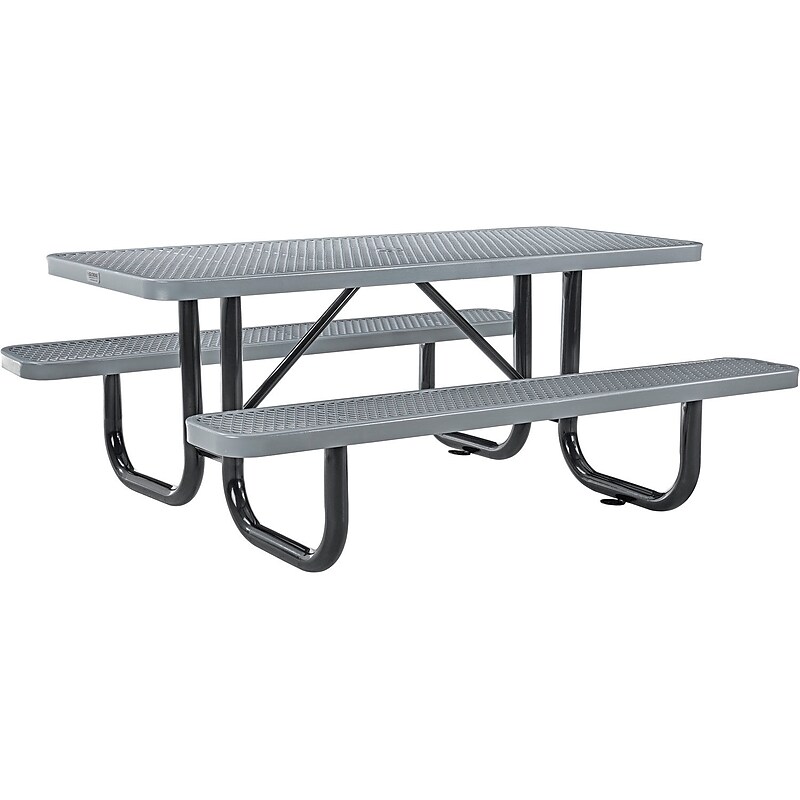 Global Industrial 6' Rectangular Outdoor Steel Picnic Table, Expanded Metal, Gray (277152GY) image 1