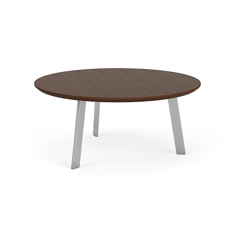 Lesro Luxe 36" Dia Laminate Round Coffee Table, Riftwood Walnut/Silver (LX0536.SSV.TRW) image 1