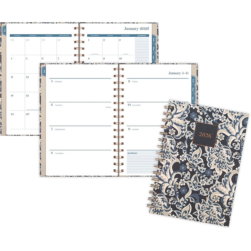 2026 Cambridge Elizabeth 5.5" x 8.5" Calendar Year Weekly & Monthly Planner, Paperboard Cover, Blue/Cream (1763-200-26) image 1