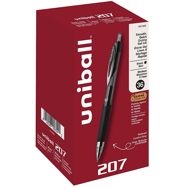 uni-ball 207 Retractable Gel Pens, Medium Point, 0.7mm, Black Ink, 36/Box (1921063) image 1