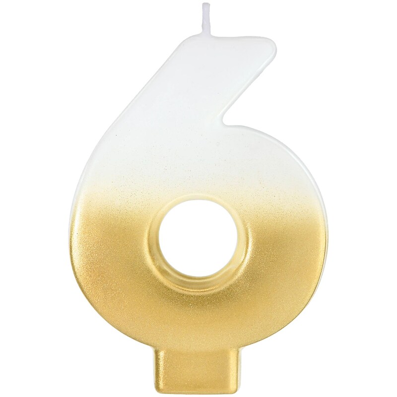 Party City Number 6 Birthday Candle, White/Gold (AM171065) image 1