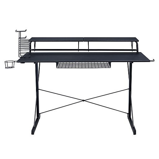 Techni Sport Carbon Computer Gaming Desk with Shelving, Black (RTA