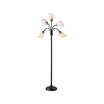 Simplee Adesso 5 Light 67" Matte Black/Antique Brass Floor Lamp with 5 Cone Shades (7205-01)