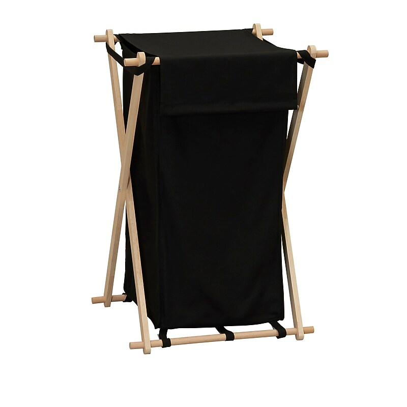 Household Essentials X-Frame 1-Section Collapsible Hamper with Lid, Cotton, Black (6791-1) image 1