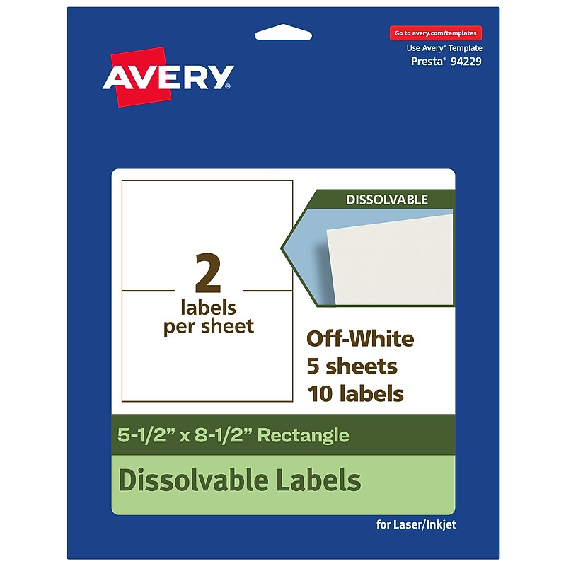 Avery Dissolvable Rectangle Multipurpose Labels, 5.5" x 8.5", Off-white, 10/Pack (94229) image 1