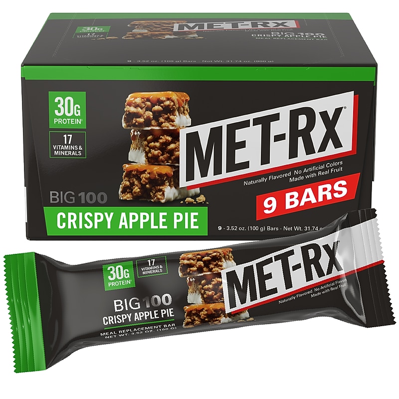 MET-Rx Big 100 Gluten Free Crispy Apple Pie Protein Bar, 3.52 oz., 9 Bars/Box (NRN55728) image 1