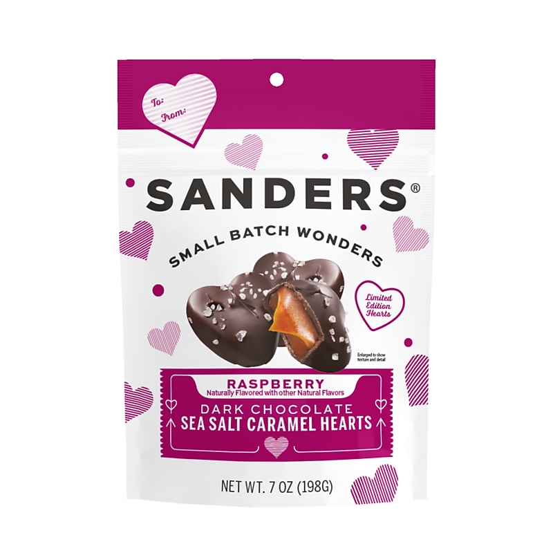 Sanders Dark Chocolate Raspberry Sea Salt Caramel Hearts, 7 oz. (MRY31142) image 1