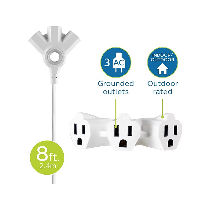 Philips EZ Grip 8' Indoor/Outdoor Extension Cord, 3-Outlet, 16 AWG