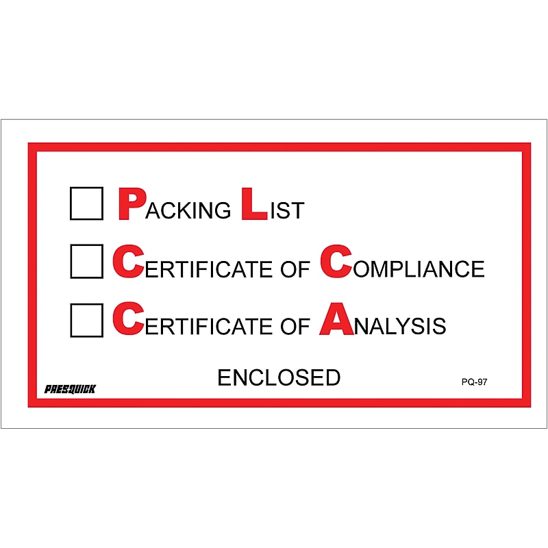 "Packing List/Cert of Compliance/Cert. of Analysis Enclosed" Packing List Envelope, 5.5" x 10", Red/Black, 1000/Carton (PL97) image 1