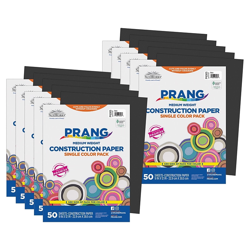 Prang 9" x 12" Construction Paper, Black, 50 Sheets/Pack, 10 Packs/Bundle (PAC6303-10) image 1