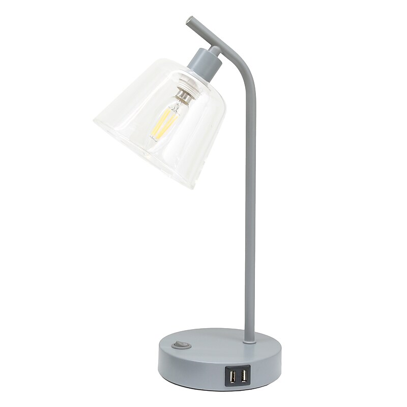 Simple Designs Sleek Essentials LED Desk Lamp, 15.75", with USB Ports, Gray (LD1074-GRY) image 1