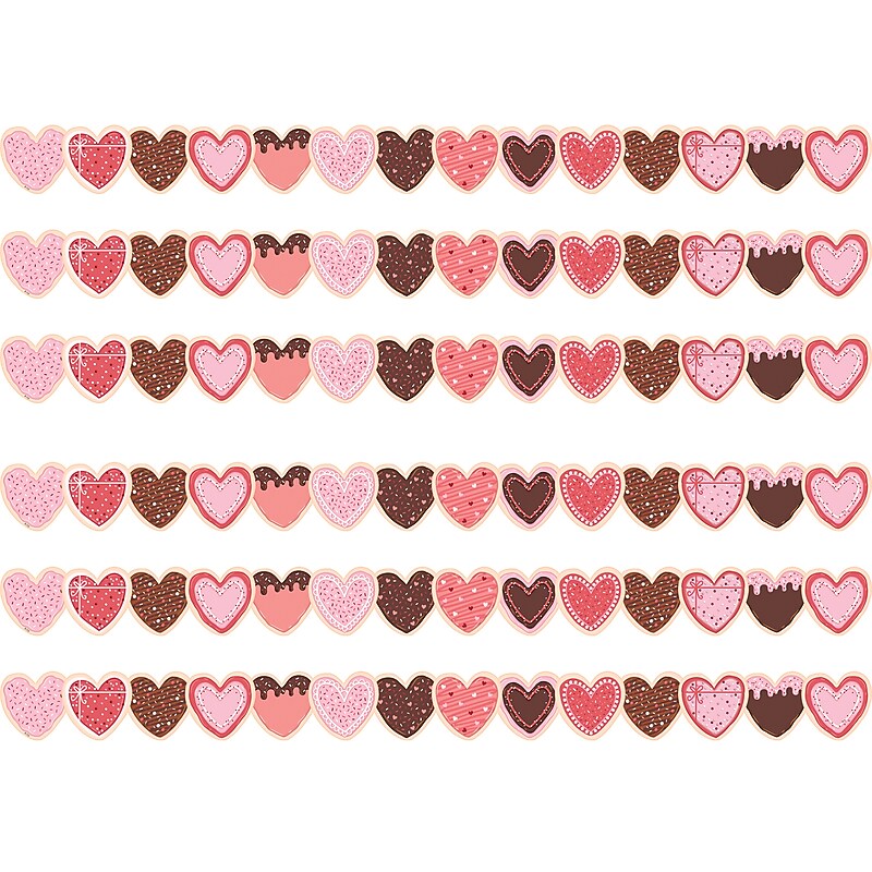 Teacher Created Resources Frosted Heart Cookies Die-Cut Border Trim, 3" x 2.92', Multicolor, 6 Packs/Bundle (TCR6950-6) image 1